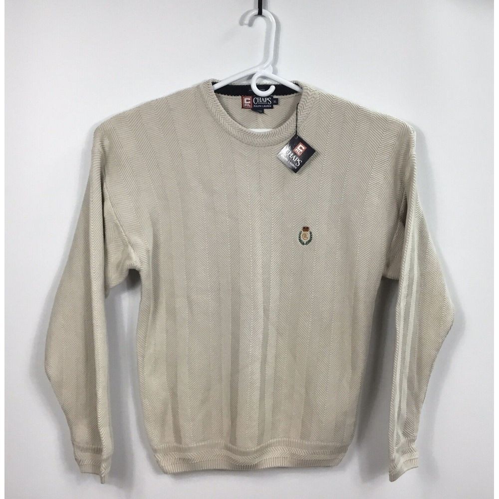 Chaps Ralph Lauren Sweater Mens Size XL Crew Neck Beige Cream Color Casual